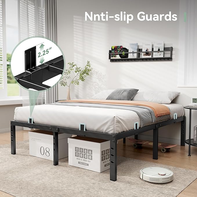 BedsPick 14 Inch Queen Bed Frame, Metal Platform Bed Frame Queen Size, Heavy Duty Sturdy Mattress Foundation, Mattress Anti-Slip, Easy Assembly, Noise Free, No Box Spring Needed, Black