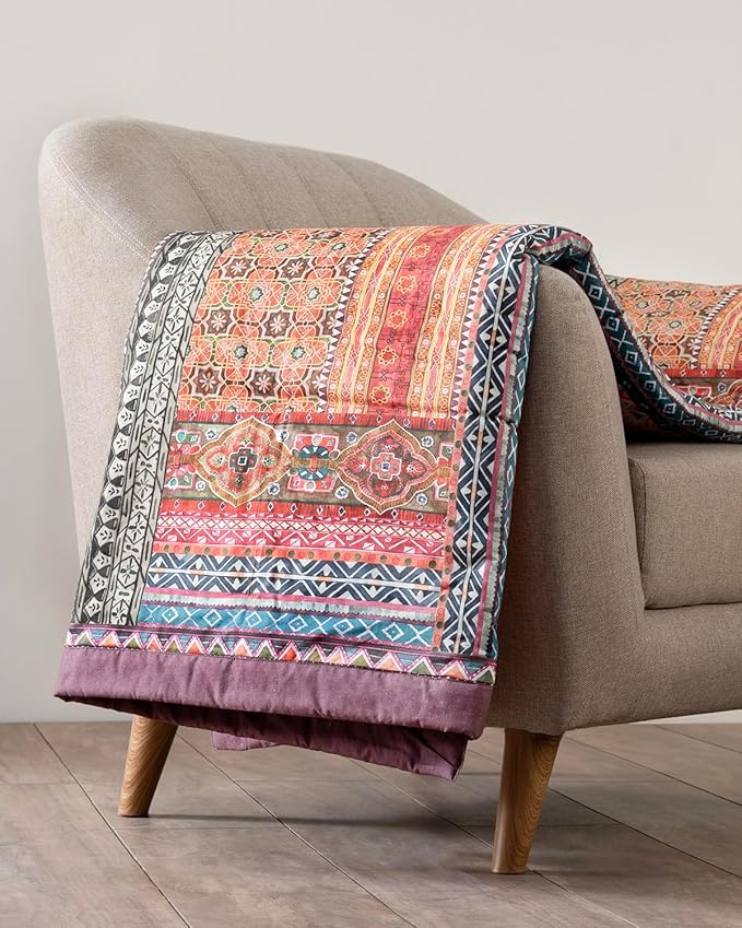 Maison d' Hermine Throw Blanket for Couch Lightweight Soft Warm Breathable Cotton Throw Blankets for Bed Girls Boys Women Men Gifts Sofa Travel Living Room Chair Bedding (50"x60", Ispahan)