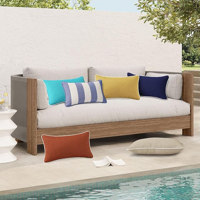 Decorative Outdoor Water Repellent Throw Pillows with Inserts, Set of 4, 20" x12" Pillows for Patio, Backyard, Bed, Couch, and Patio Furniture, Yellow Brown