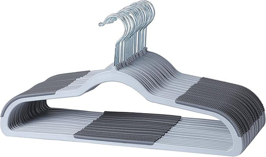 Finnhomy Heavy Duty 50 Pack Plastic Hangers, Clothes Hangers with New Generation Non-Slip Pads,Space Saving Easy Slide Organizer for Bedroom Closet, Great for Shirts, Pants, Gray