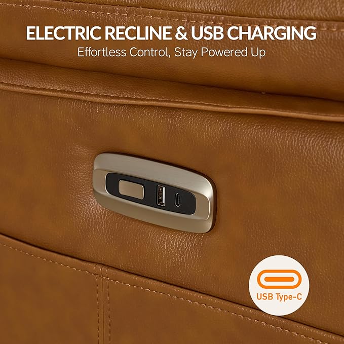 AEDI 450lbs Genuine Leather Power Recliner Chair for Big and Tall Adults Oversized Electric Reclining Sofa for Living Room,Extra Wide 27.5” Seat,Extended Footrest,USB Charging(Top Grain Leather,Camel)