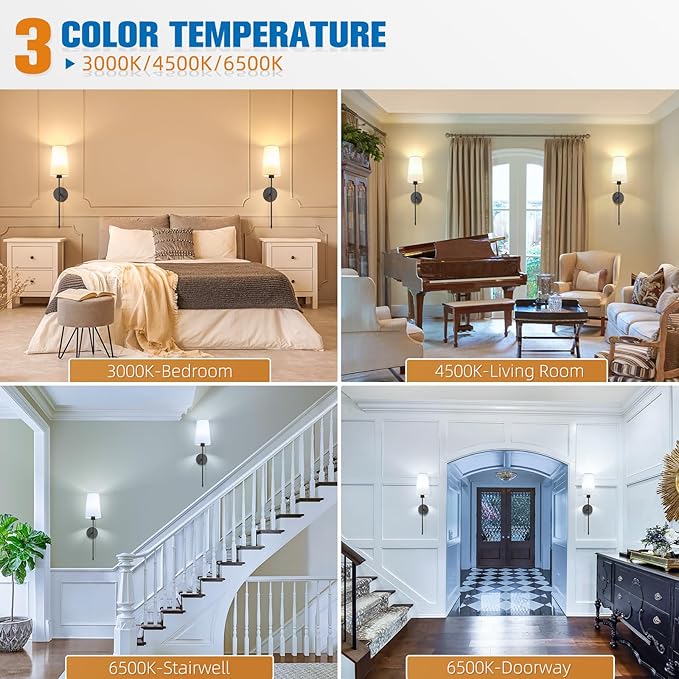 NIORSUN Black Battery Operated Wall Sconce Set of 2,Rechargeable Wall Lights with 5200mAh Dimmable Detachable Bulbs and Remote,9 Colors Wireless Sconces for Bedroom Living Room Hallway