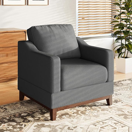 COLAMY Accent Single Sofa Chair with Arms,Comfy Upholstered Reading Accent Chairs for Bedroom,Single Sofa Chair with Wood Legs (Dark Grey)