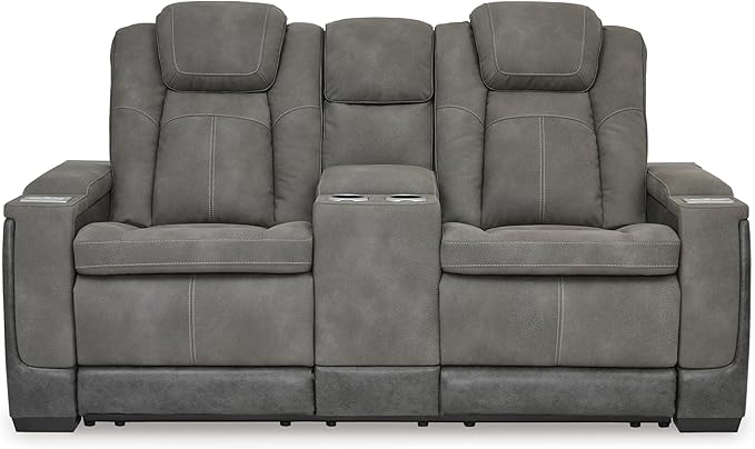 Signature Design by Ashley Next-Gen DuraPella Modern Faux Leather Power Reclining Loveseat with Console & Adjustable Headrest, Gray