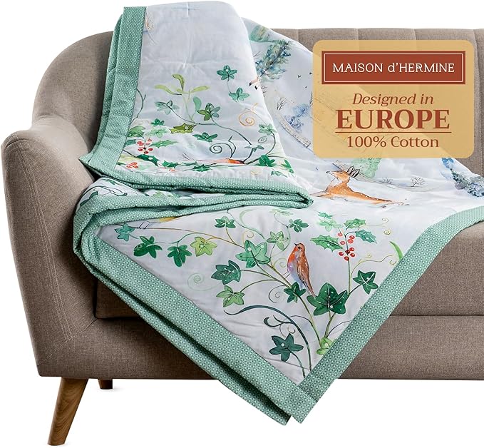Maison d' Hermine Throw Blanket for Couch Lightweight Soft Warm Breathable Cotton Throw Blankets for Bed Girls Boys Women Men Gifts Sofa Travel Living Room Chair Bedding (60"x80", Snowy World)