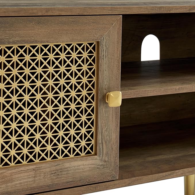 Modern TV Stand with Storage Cabinet for Living Room, Entertainment Center for TVs up to 65", Mid Century Media Console, Rustic Oak