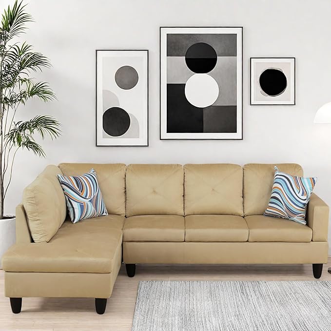 L Shaped Couch, Modular Sectional Sofa with Chaise, Modern Modular Sofas Furniture Sofa Couches for Living Room/Apartment/Office/Bedroom, Beige