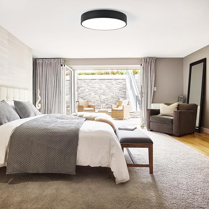 Modern Flush Mount Ceiling Light, 3-Lights Round Black Ceiling Light Fixtures, Minimalistic Ceiling Lamp Acrylic Shade Lighting Fixture for Bedroom Laundry Room Living Room Hallway(15.8")