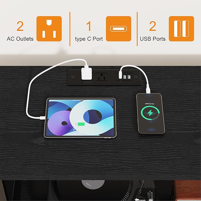 Dresser for Bedroom with LED Lights, TV Stand with Charging Station for 50 inch TV, 6 Drawers Chest with Door and Side Storage, Long Metal Dresser Table for Living Room, Black