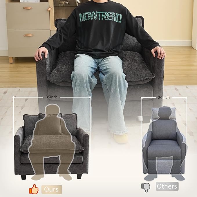 41'' Modern Chenille Oversized Chair, Upholstered Accent Living Room Chair with Extra Thicked Deep Seat, Single Lounge Chair for Bedroom, Small Apartment, Dark Grey