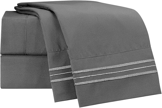 Clara Clark Bed Sheets, Premier 1800 Series 4 Piece Bed Sheet Set, Deep Pocket, Wrinkle, Fade, Stain Resistant, Luxury Soft Bedding Sheets & Pillowcases, Twin-XL, Charcoal Gray