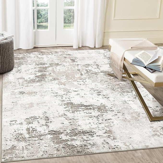 Modern Abstract Area Rug 3x5 Non Slip Non Shedding Rug Low Pile Stain Resistant for Bedroom Living Room,Taupe/Beige