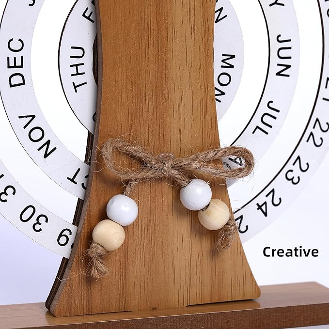 Perpetual Calendar, Wooden Disc Perpetual Desk Calendar, Wooden Disc Calendar, Gift Manual Rotating Wooden Block Calendar for Home Office Desk Date Week Month