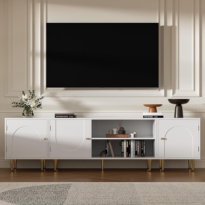 Modern TV Stand for TVs up to 80", Combined TV Stand for 75+ inch TV, Entertainment Center for 60/65/70in TV, TV Media Stand with Storage Side Cabinet for Living Room, Bedroom, White