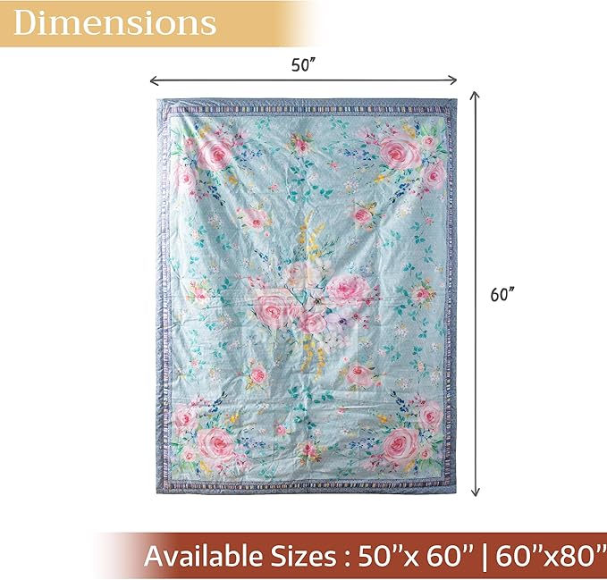 Maison d' Hermine Throw Blanket for Couch Lightweight Soft Warm Breathable Cotton Throw Blankets for Bed Girls Boys Women Men Gifts Sofa Travel Living Room Chair Bedding (60"x80", Sweet Rose Lavender)