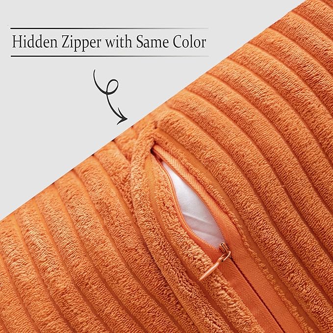 MIULEE Orange Fall Decorative Throw Pillow Covers for Couch Bed Livingroom 20x20 Inch Set of 2 Boho Accent Throw Pllows Broadside Striped Patchwork Soft Corduroy Pillowcases