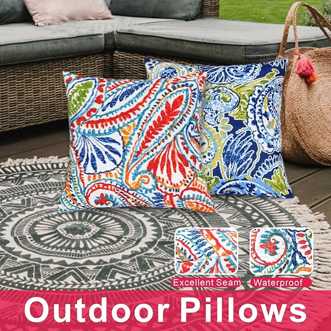 JMGBird 18×18 Inch Outdoor Lumbar Pillows Pack of 2 Colors Waterproof Throw Pillows with Insert Rectangular Decorative Garden Cushion for Home Furniture Patio Coach Sofa