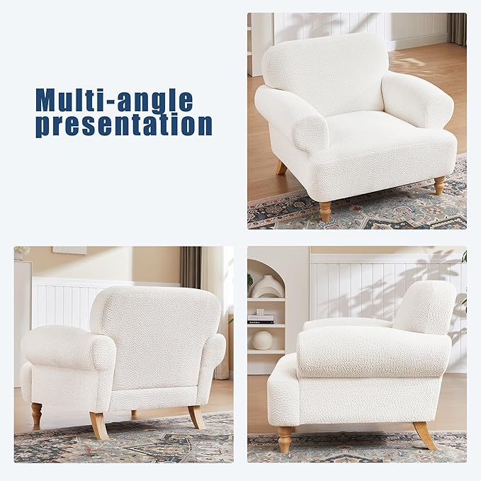 41.75" Oversized Modern Accent Chair w/Chenille Fabric,Wide& Round Arm, Single Sofa Chair for Bedroom,Living Room,Apartment,Study Room (1, Cream)