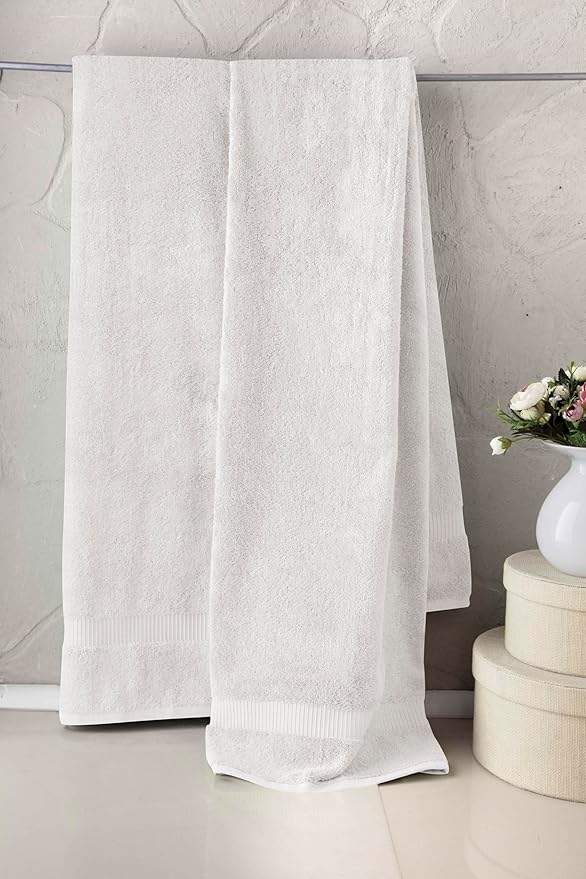 SALBAKOS 100% Turkish Cotton Extra Large Bath Sheet Set of 2 35x70 inch | Heirloom Quality | Hotel & Spa Collection |Soft, Absorbent Oversize Bath Towels | Made in Turkey (White, 2 Bath Sheets)