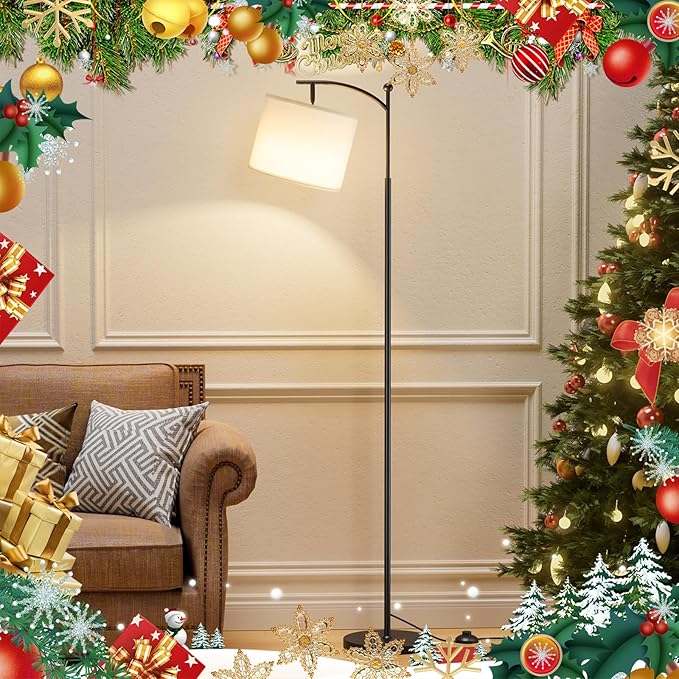 60" Floor Lamps with Remote Control & Bulb, Colors Temperature & Brightness Adjustable, White Shade & Black Pole