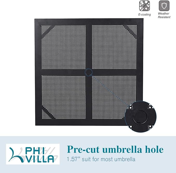 PHI VILLA Patio Dining Set 5 Pcs 1 Metal Square Garden Umbrella Table 37" and 4 Armrest Chairs Support 300 lbs for Ourdoor Backyard Bistro Furniture Set