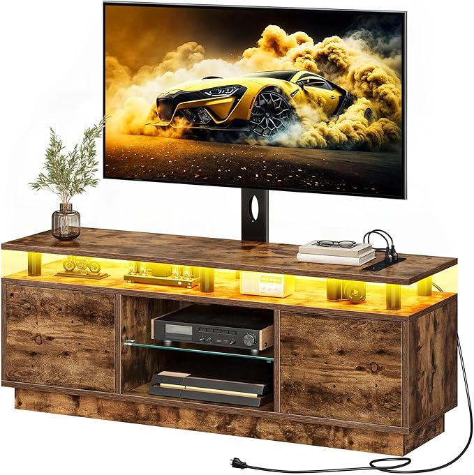 YITAHOME TV Stand with Adjustable Mount & Power Outlet, Entertainment Center with Storage, LED TV Stand for 70/65/60 Inch TVs, TV Cabinet with Storage, Media Console for Living Room, Rustic Brown