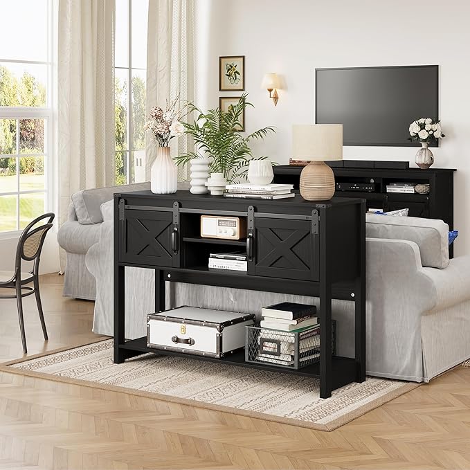 RoyalCraft Farmhouse Console Table with Storage Shelf & Sliding Barn Door, Entryway Table with Storage, 46" Narrow Long Sofa Table, Console Tables for Living Room, Entryway, Foyer