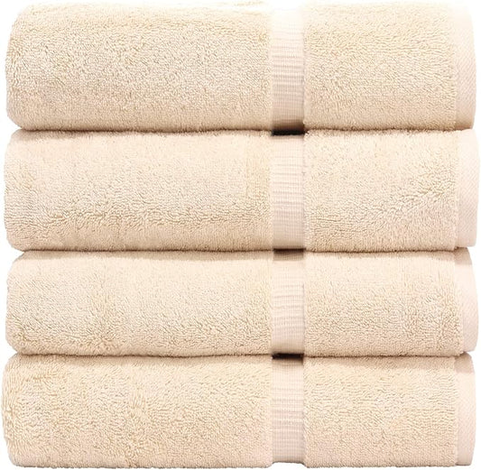 Luxury Hotel & Spa Towel 100% Genuine Turkish Cotton Bath Towels - Beige - Dobby Border - Set of 4