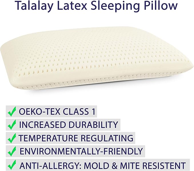RejuveNite® American Talalay Latex Pillows - Medium Support, King High Profile, Dual Set - 100% Cotton Sateen Covers – Made in USA