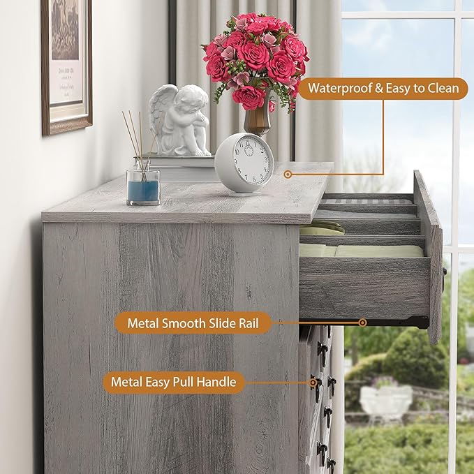 Grey Dresser for Bedroom with 10 Drawers, Large Chest of Drawers Storage Organizer, Long Dresser Storage TV Stand for Living Room, Bedroom, Hallway Taupe Grey