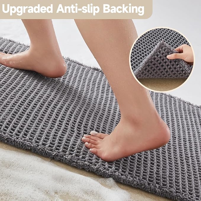 Waffle Bath Mat, Boho Bathroom Rugs Non Slip Washable Super Absorbent Quick Dry Bath Mat Farmhouse Bathroom Decor, 48"x24" Grey