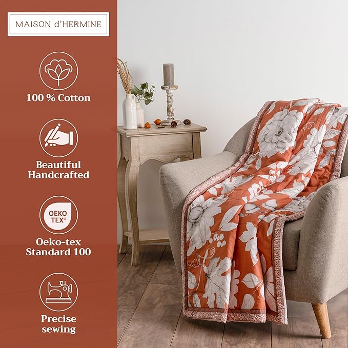 Maison d' Hermine Throw Blanket for Couch Lightweight Soft Warm Breathable Cotton Throw Blankets for Bed Girls Boys Women Men Gifts Sofa Travel Living Room Chair Bedding (50"x60", Pretty Autumn)