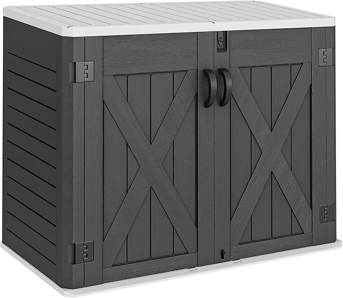 YITAHOME Outdoor Resin Storage Sheds with X-Shaped Lockable Door, 39 in Height Lockable Waterproof Horizontal Shed w/o Shelf, Easy to Assemble Shed Storage for Garden Tools, Dark Gray