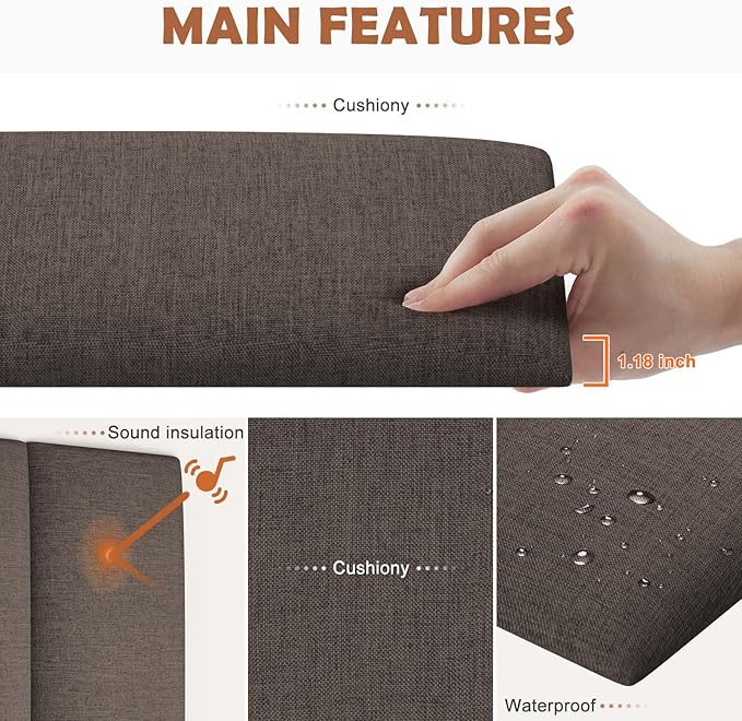 IFNOW Upholstered Wall Mounted Headboard, 3D Soundproof Peel and Stick Panels for Full Size, Reusable and Removable Tufted Bed Headboard in Brown (6 Panels, 10" x 24")