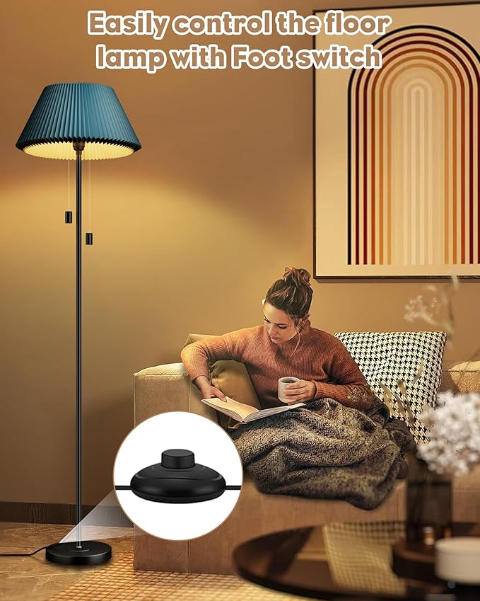 KFM Modern Floor Lamp, Tall Standing Lamp for Living Room Adjustable Lampshade with 3 Color Temperatures 9W LED Bulb Foot Switch Floor Lamps for Bedroom Office Corner Night