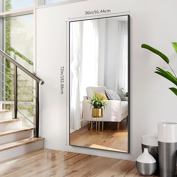 36x72inch Bathroom Mirror, Black Rectangle Mirror with Thin Metal Frame, Large Rectangular Wall Mirror for Bathroom, Living Roomm, Hair Salon, Big Farmehouse Mirror Hang Horizontal/Vertical