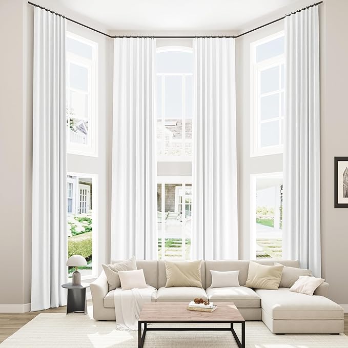 Guken White Linen Blackout Curtains 52 Inch Wide by 138 Inch for Living Room Bedroom Back Tab Thermal Insulated 100% Black Out Linen 2 Drapes Room Darkening Window Curtains White,2 Panels