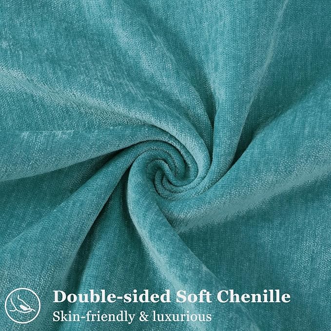 decorUhome Couch Throw Pillow Covers 16x16 Set of 2, Decorative Soft Euro Neutral Chenille Pillow Covers with Elegant Design for Sofa Bed Living Room Home Decor, Teal