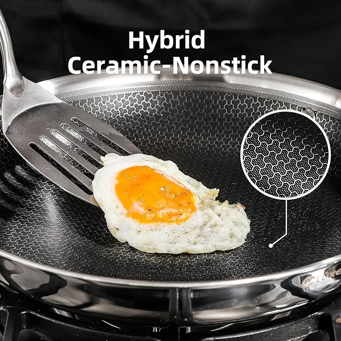 DELUXE Hybrid Ceramic Nonstick 8-Inch Fry Pan, Skillet with Stay-Cool Handles, Dishwasher&Oven Safe, PFOA Free Compatible with All Cooktops