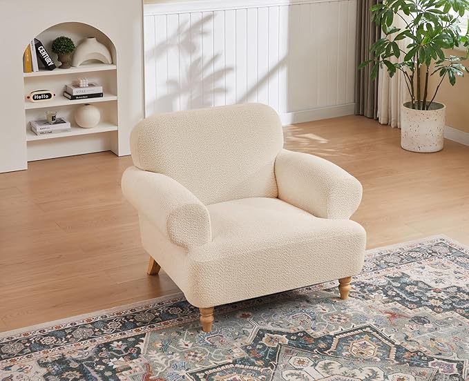 41.75" Oversized Modern Accent Chair w/Chenille Fabric,Wide& Round Arm, Single Sofa Chair for Bedroom,Living Room,Apartment,Study Room (1, Khaki)