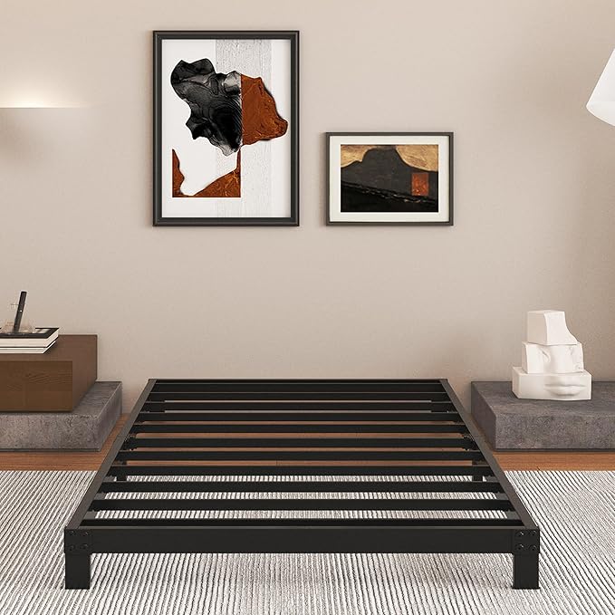 5 Inch Low Bed Frame Twin, Heavy Duty Twin Bed Frames Low Profile, No Box Spring Needed, Easy Assembly, Noise Free, Black