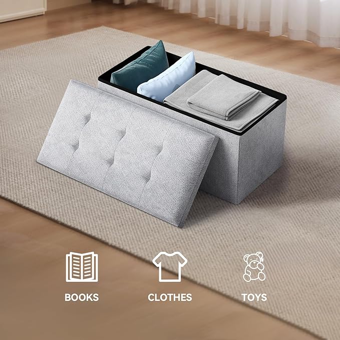 Storage Ottoman Bench, 30 Inch Ottoman Foot Rest, End of Bed Bench, Storage Chest, Load 700 lb, for Living Room, Bedroom, Entryway, Light Gray
