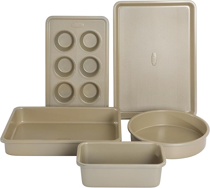 Oster Verlice 5 Piece Carbon Steel Baking Pans Bakeware Set W/Premium PFA Free Nonstick - Champagne Gold