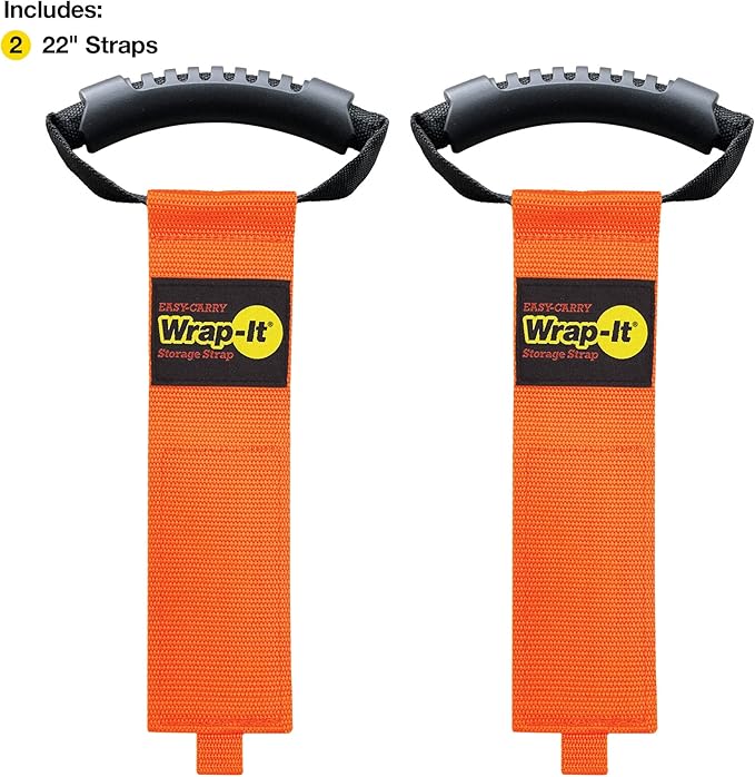 Easy-Carry Wrap-It Storage Straps - 22” (2-Pack) Blaze Orange – Heavy-Duty Hook and Loop Cord Carrying Strap, Hanger, and Organizer with Handle for Pool Hoses, Garden Hoses, Cords, Cables and More