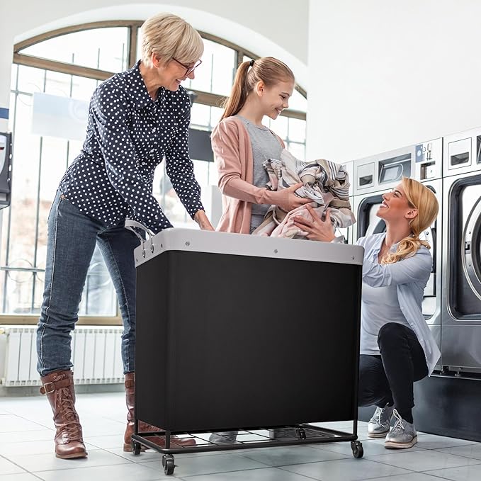 Lifewit 330L Laundry Basket with Wheels, Large Heavy Duty Commercial Rolling Laundry Hamper with Handles, Tall Steel Frame Laundry Cart for Laundry Room Bedroom Hotel Home Dorm, Black