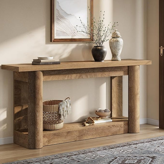 Tribesigns 63-Inch Farmhouse Console Table, Narrow Long Sofa Table Behind The Couch, 2-Tier Storage Entryway Furniture for Hallway, Entrance, Living Room, Brown