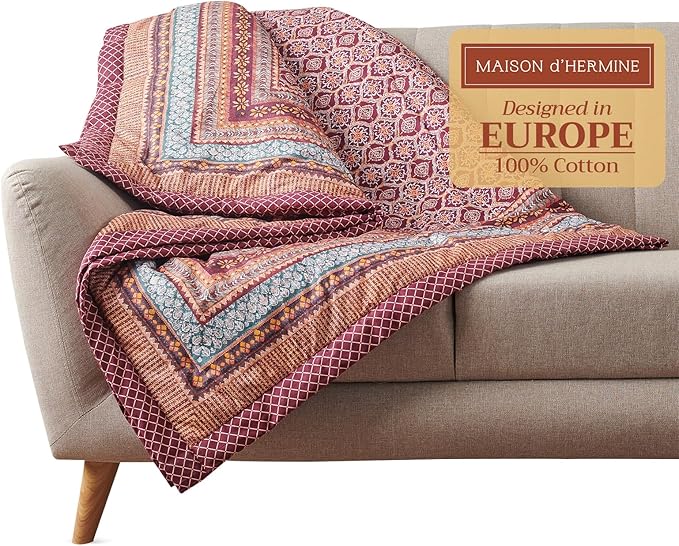 Maison d' Hermine Throw Blanket for Couch Lightweight Soft Warm Breathable Cotton Throw Blankets for Bed Girls Boys Women Men Gifts Sofa Travel Living Room Chair Bedding (50"x60", Fair Isle)
