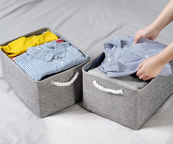 TheWarmHome Storage Bins - Medium 3 Pack Storage Baskets for Organizing Shelves | Fabric Storage Cubes Organizer for Linen Closet Nursery Home Decor Grey