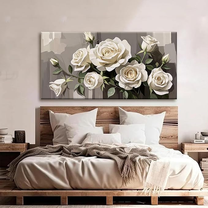 Tsomzxng Canvas Art Wall Decor White Flowers Wall Art For Living Room Picture Modern Landscape Wildflower Painting Home Wall Decor 24"X 48" Bedroom Office Artwork