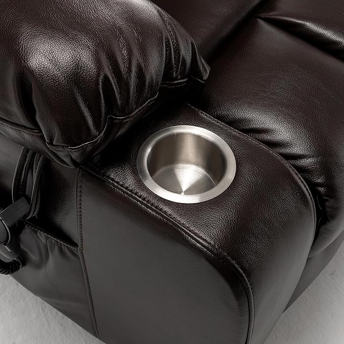 Power Lift Recliner Chair with Massage and Heating for Elderly, Oversized Lay Flat Recliner, Big and Tall 400lbs, Dual Motors, Cup Holders, Heavy Duty, Adults (Red)